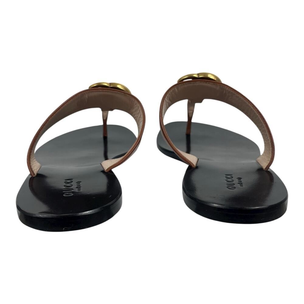 Gucci Leather Thong Sandals Gold Double G Logo Orange Brown Size 37 - Picture 7 of 11